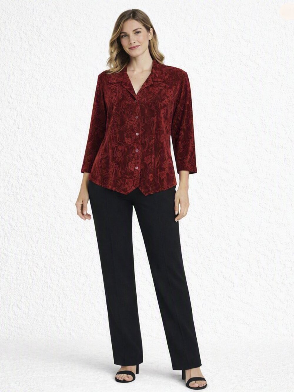 Coldwater Creek Floral 3/4 Sleeve Button Front Jacket Top